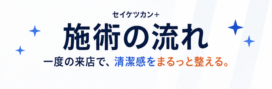 セイケツカン+ 施術の流れ。一度の来店で、清潔感をまるっと整える。